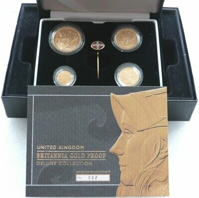 2003 Deluxe Britannia Gold Proof 4 Coin Set Box Coa Incl Diamond Tie Pin
