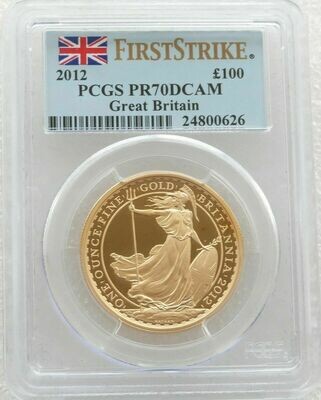 2012 Britannia £100 Gold Proof 1oz Coin PCGS PR70 DCAM First Strike - Mintage 352