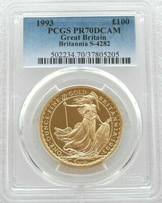1993 Britannia £100 Gold Proof 1oz Coin PCGS PR70 DCAM - Mintage 462