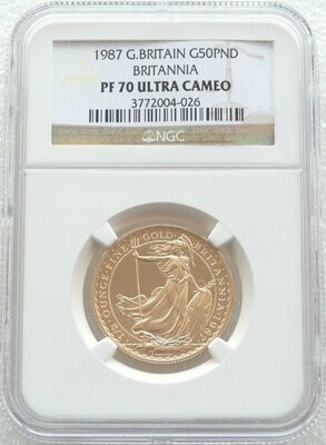1987 Britannia £50 Gold Proof 1/2oz Coin NGC PF70 UC