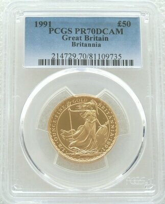 1991 Britannia £50 Gold Proof 1/2oz Coin PCGS PR70 DCAM - Mintage 509