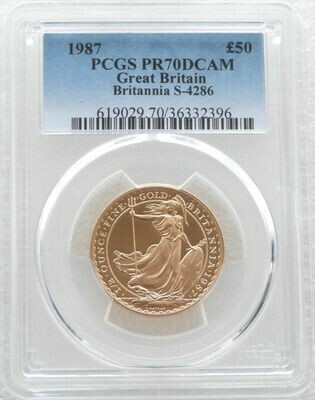 1987 Britannia £50 Gold Proof 1/2oz Coin PCGS PR70 DCAM