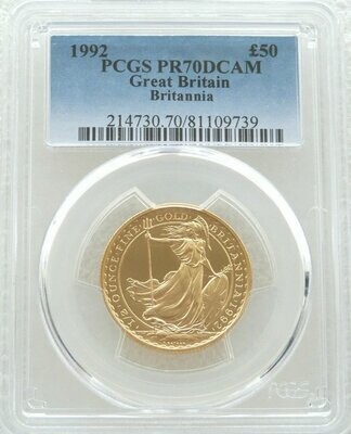 1992 Britannia £50 Gold Proof 1/2oz Coin PCGS PR70 DCAM - Mintage 500