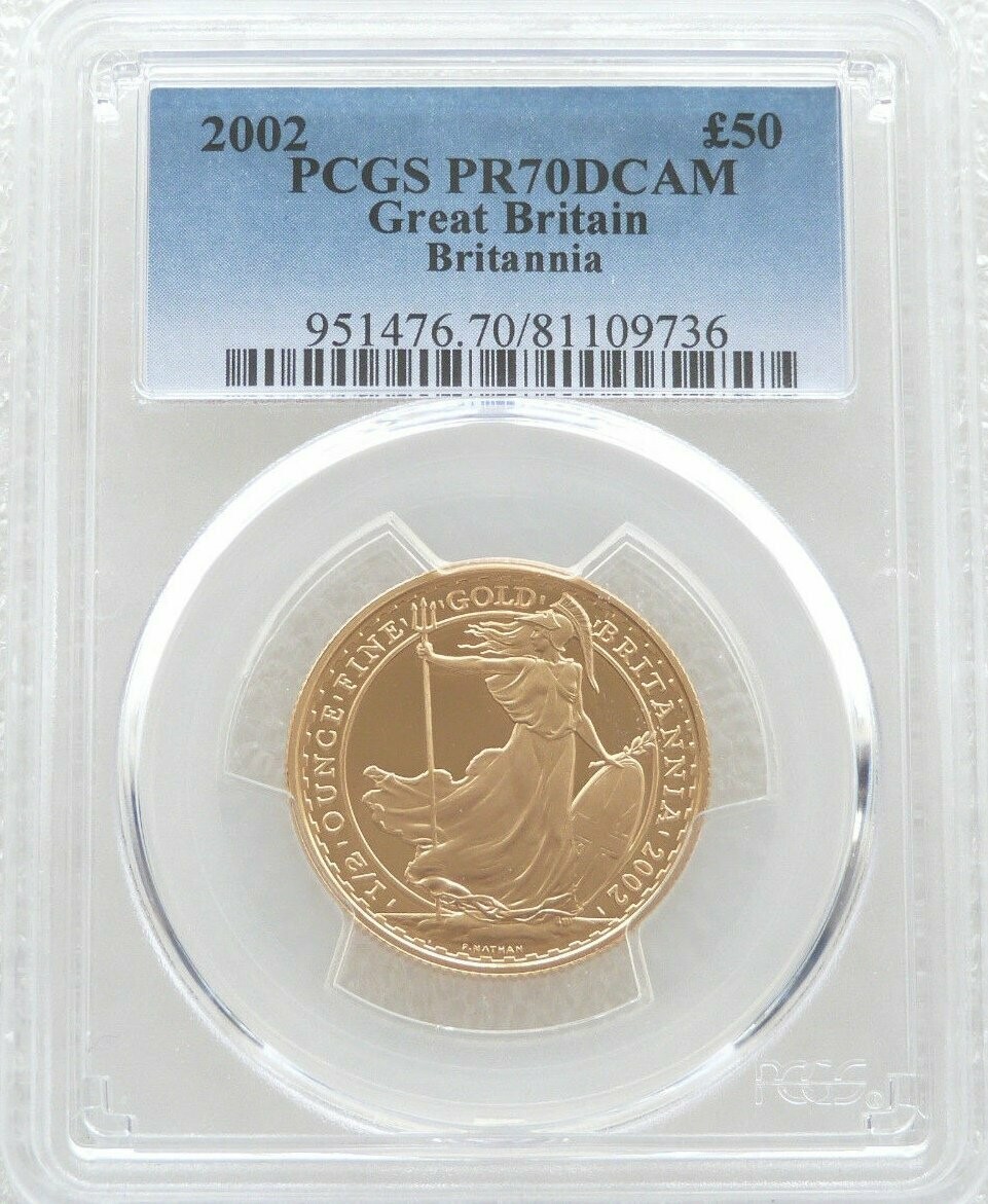 2002 Britannia £50 Gold Proof 1/2oz Coin PCGS PR70 DCAM