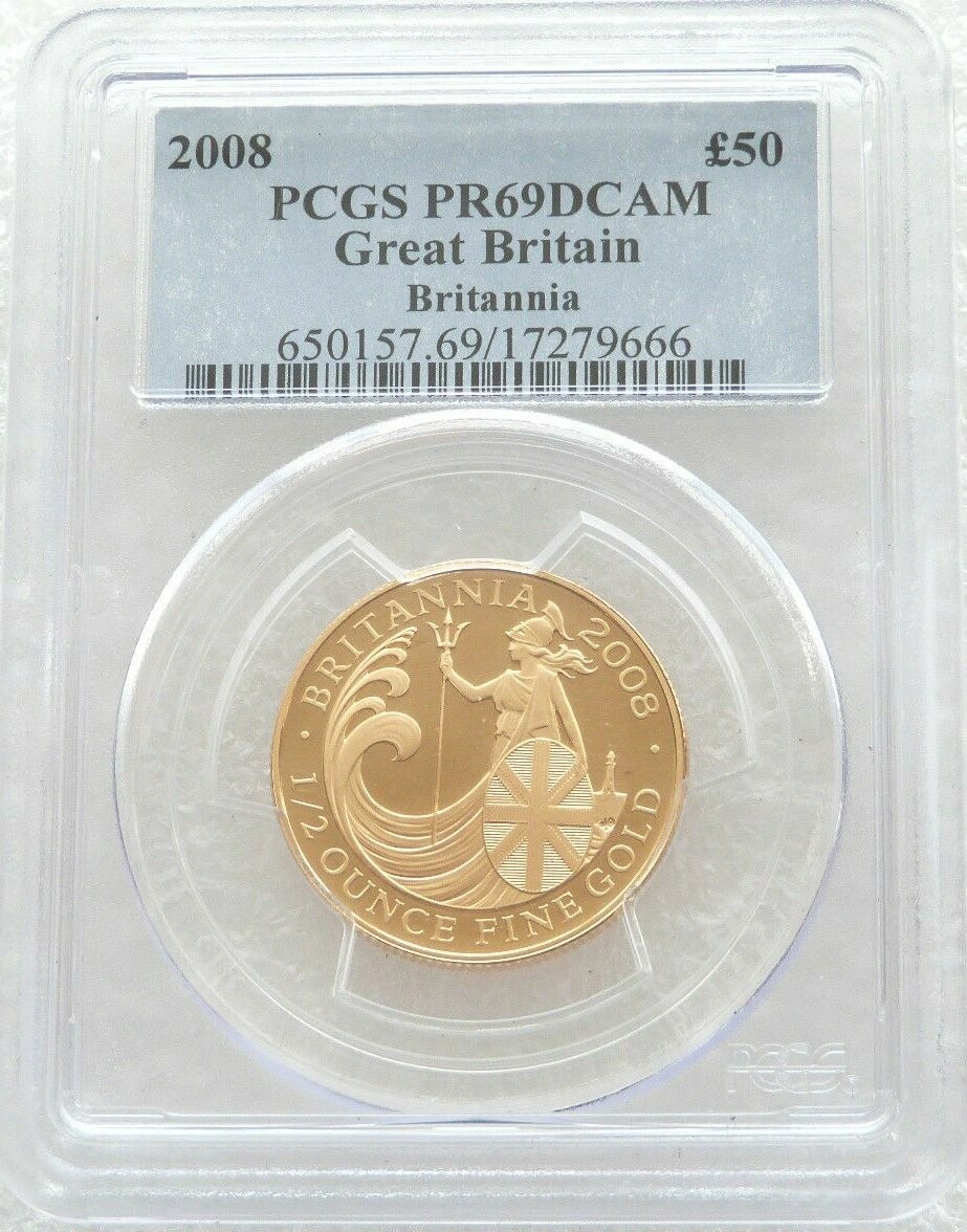 2008 Britannia £50 Gold Proof 1/2oz Coin PCGS PR69 DCAM