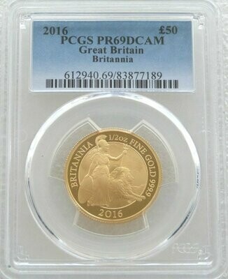 2016 Britannia £50 Gold Proof 1/2oz Coin PCGS PR69 DCAM - Mintage 245