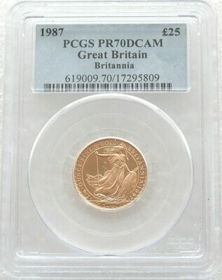 1987 Britannia £25 Gold Proof 1/4oz Coin PCGS PR70 DCAM