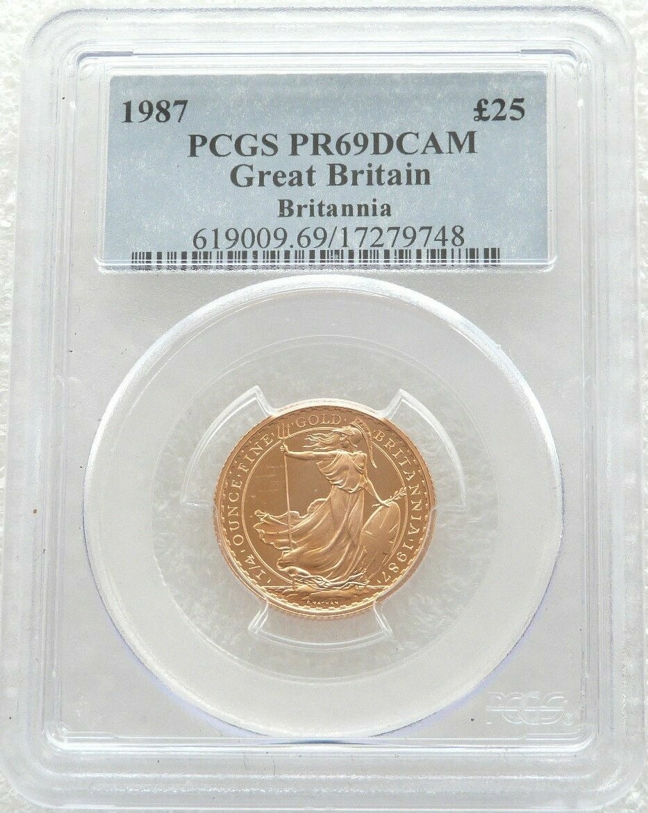 1987 Britannia £25 Gold Proof 1/4oz Coin PCGS PR69 DCAM