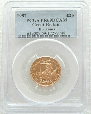 1987 Britannia £25 Gold Proof 1/4oz Coin PCGS PR69 DCAM
