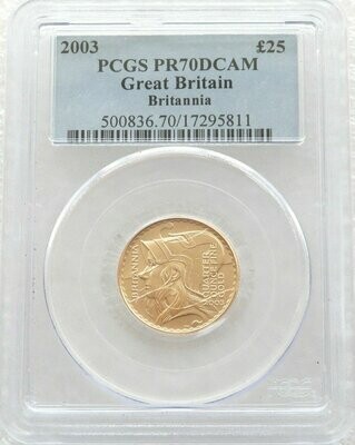 2003 Britannia £25 Gold Proof 1/4oz Coin PCGS PR70 DCAM