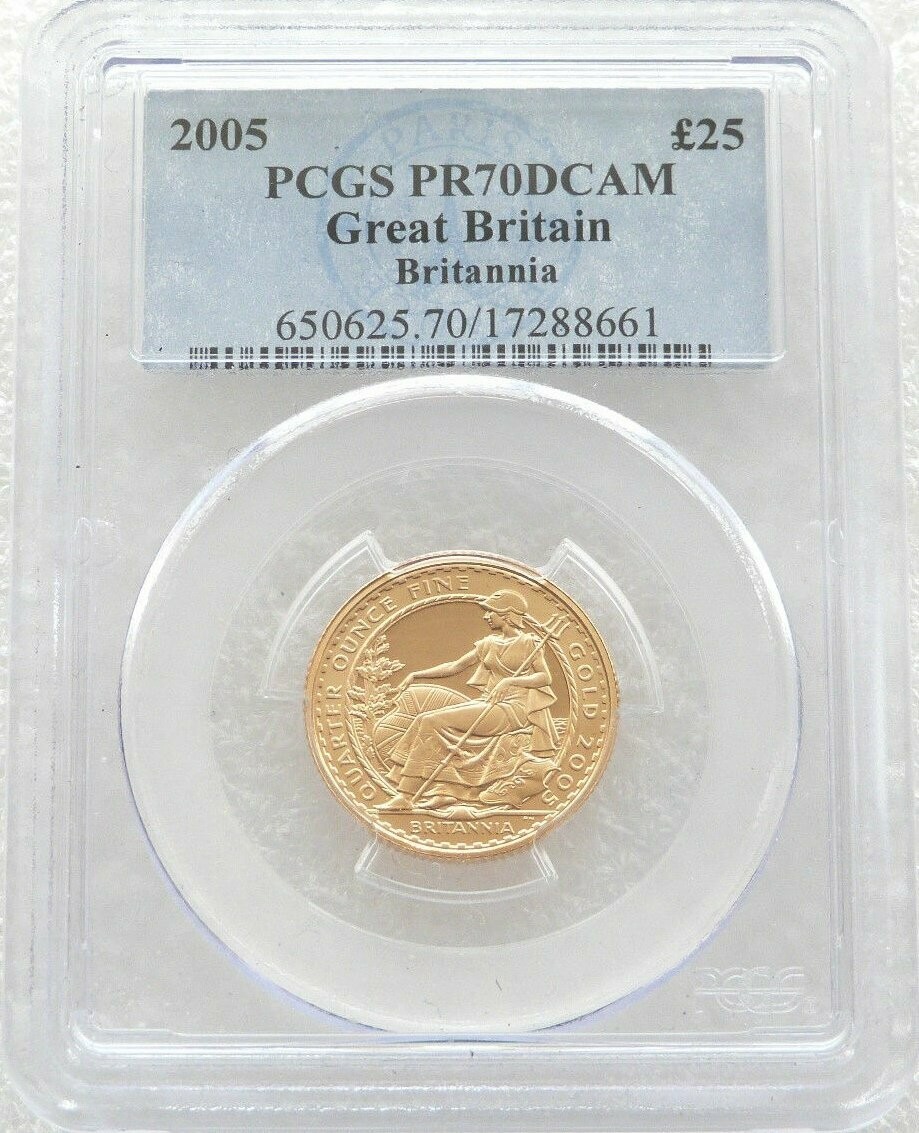 2005 Britannia £25 Gold Proof 1/4oz Coin PCGS PR70 DCAM