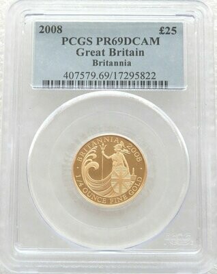 2008 Britannia £25 Gold Proof 1/4oz Coin PCGS PR69 DCAM