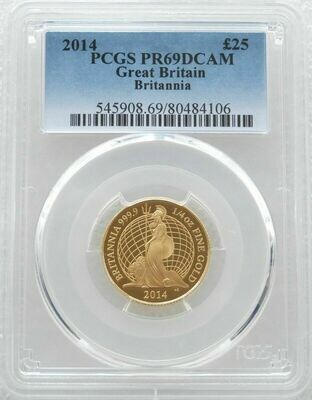 2014 Britannia £25 Gold Proof 1/4oz Coin PCGS PR69 DCAM