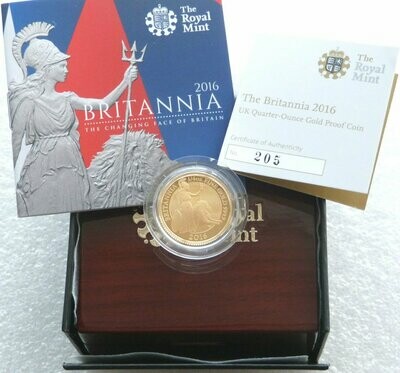 2016 Britannia £25 Gold Proof 1/4oz Coin Box Coa - Mintage 729