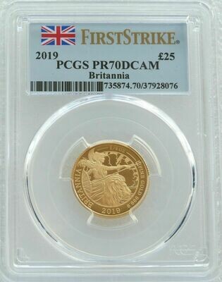 2019 Britannia £25 Gold Proof 1/4oz Coin PCGS PR70 DCAM First Strike - Mintage 644