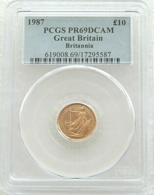 1987 Britannia £10 Gold Proof 1/10oz Coin PCGS PR69 DCAM