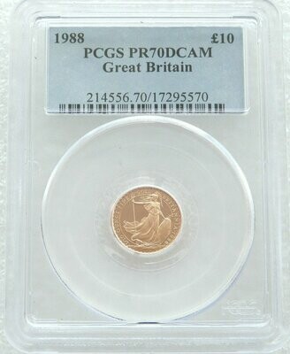 1988 Britannia £10 Gold Proof 1/10oz Coin PCGS PR70 DCAM