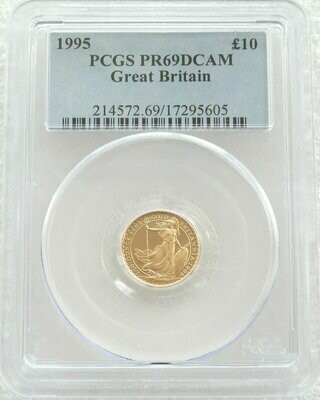 1995 Britannia £10 Gold Proof 1/10oz Coin PCGS PR69 DCAM