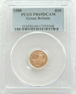 1988 Britannia £10 Gold Proof 1/10oz Coin PCGS PR69 DCAM