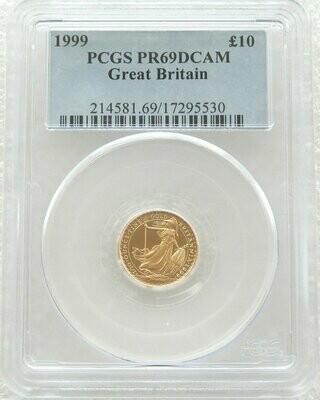 1999 Britannia £10 Gold Proof 1/10oz Coin PCGS PR69 DCAM
