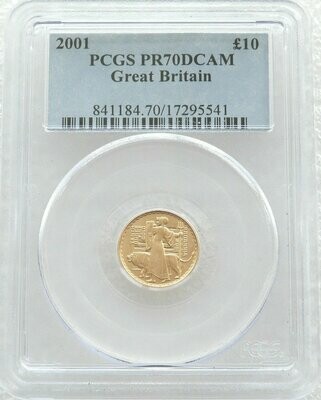 2001 Britannia £10 Gold Proof 1/10oz Coin PCGS PR70 DCAM