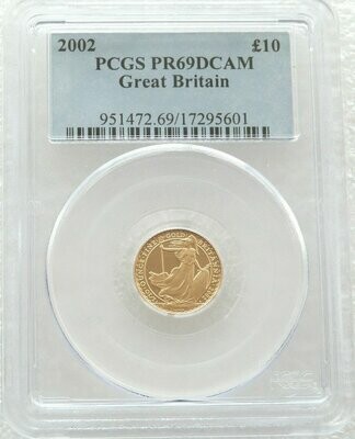 2002 Britannia £10 Gold Proof 1/10oz Coin PCGS PR69 DCAM