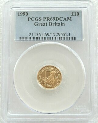 1990 Britannia £10 Gold Proof 1/10oz Coin PCGS PR69 DCAM