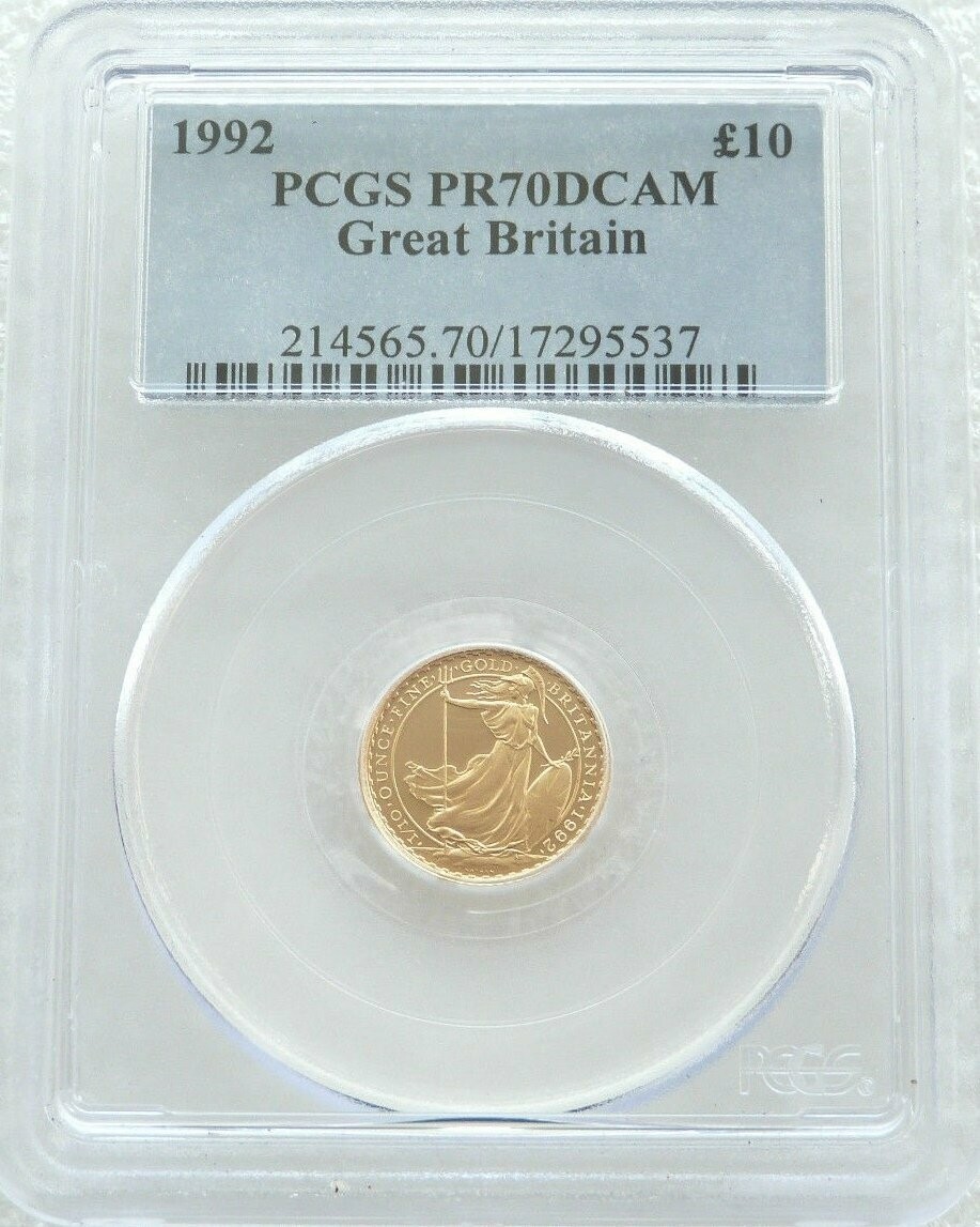 1992 Britannia £10 Gold Proof 1/10oz Coin PCGS PR70 DCAM