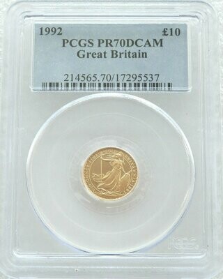 1992 Britannia £10 Gold Proof 1/10oz Coin PCGS PR70 DCAM
