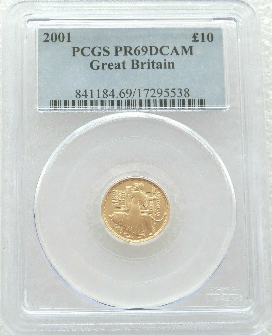2001 Britannia £10 Gold Proof 1/10oz Coin PCGS PR69 DCAM