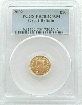 2002 Britannia £10 Gold Proof 1/10oz Coin PCGS PR70 DCAM