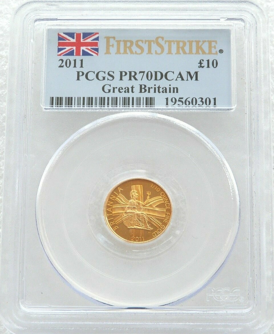 2011 Britannia £10 Gold Proof 1/10oz Coin PCGS PR70 DCAM First Strike