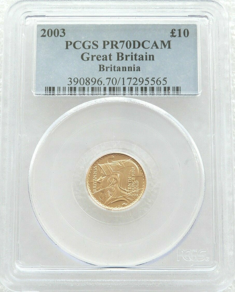 2003 Britannia £10 Gold Proof 1/10oz Coin PCGS PR70 DCAM
