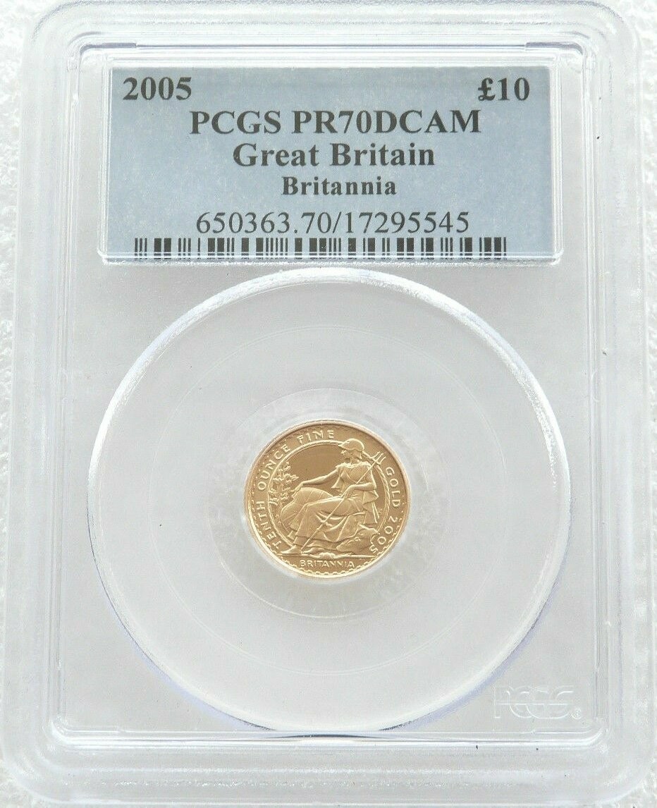 2005 Britannia £10 Gold Proof 1/10oz Coin PCGS PR70 DCAM