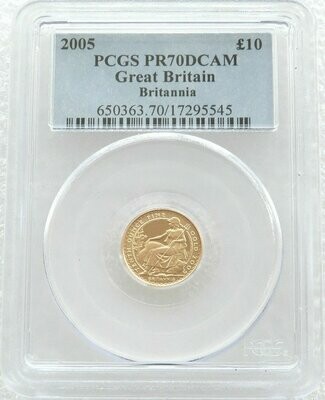 2005 Britannia £10 Gold Proof 1/10oz Coin PCGS PR70 DCAM