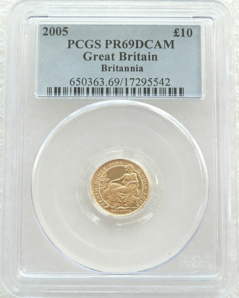 2005 Britannia £10 Gold Proof 1/10oz Coin PCGS PR69 DCAM