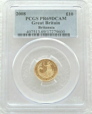 2008 Britannia £10 Gold Proof 1/10oz Coin PCGS PR69 DCAM
