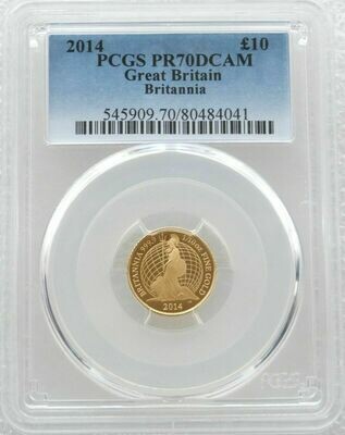 2014 Britannia £10 Gold Proof 1/10oz Coin PCGS PR70 DCAM
