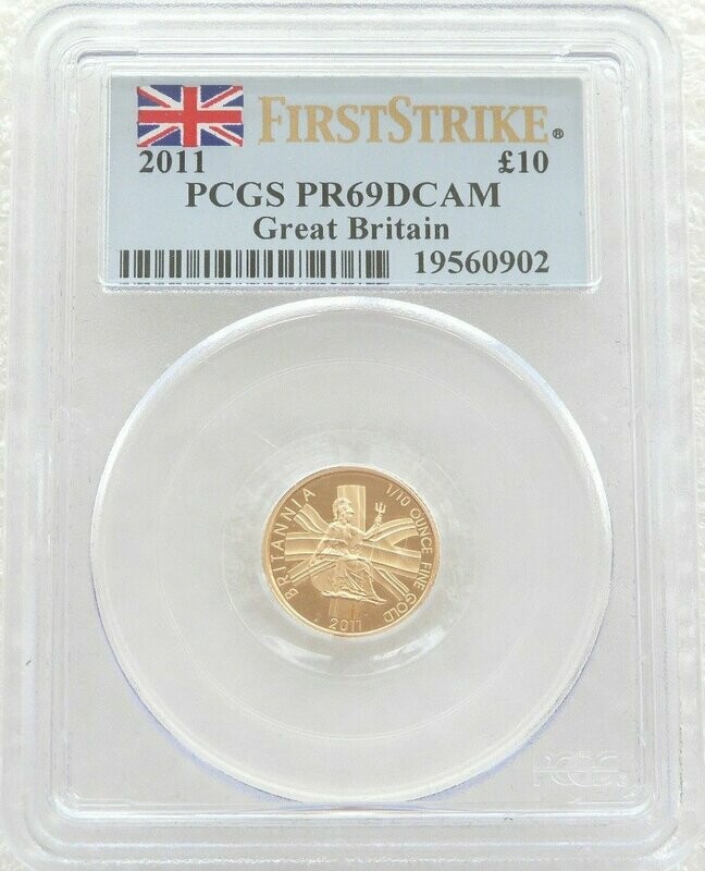 2011 Britannia £10 Gold Proof 1/10oz Coin PCGS PR69 DCAM First Strike