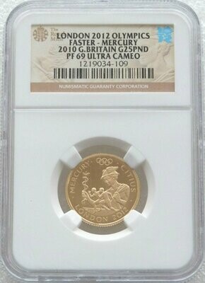 2010 London Olympic Games Faster Mercury £25 Gold Proof 1/4oz Coin NGC PF69 UC