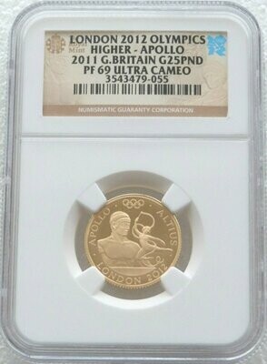 2011 London Olympic Games Higher Apollo £25 Gold Proof 1/4oz Coin NGC PF69 UC