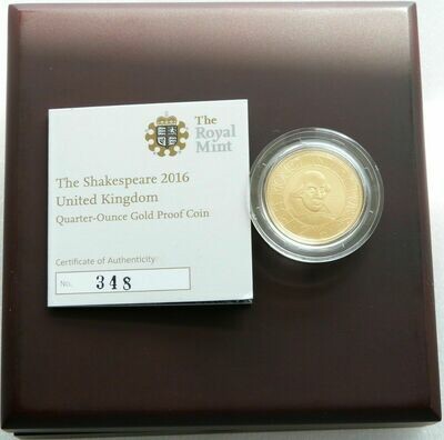 2016 William Shakespeare £25 Gold 1/4oz Coin Box Coa