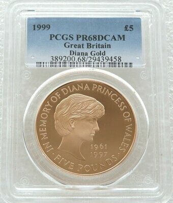 1999 Lady Diana Memorial £5 Gold Proof Coin PCGS PR68 DCAM