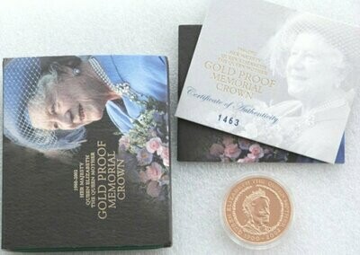 2002 Queen Mother Memorial £5 Gold Proof Coin Box Coa