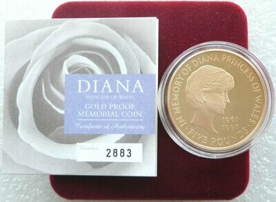 1999 Lady Diana Memorial £5 Gold Proof Coin Box Coa