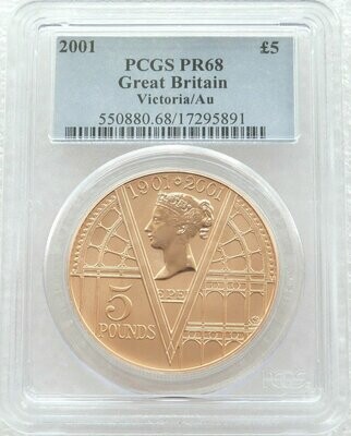 2001 Queen Victoria Frosted £5 Gold Matte Proof Coin PCGS PR68