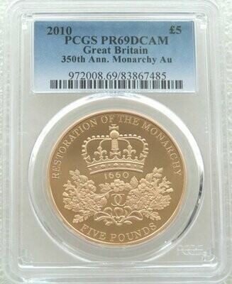 2010 Restoration of the Monarchy £5 Gold Proof Coin PCGS PR69 DCAM