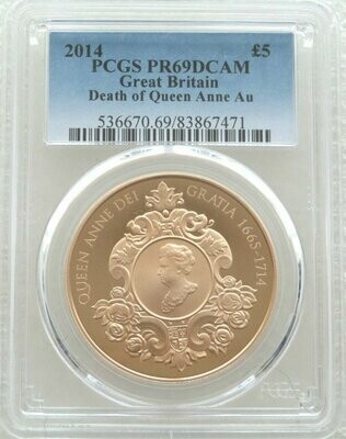 2014 Queen Anne £5 Gold Proof Coin PCGS PR69 DCAM - Mintage 253