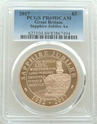 2017 Sapphire Jubilee £5 Gold Proof Coin PCGS PR69 DCAM