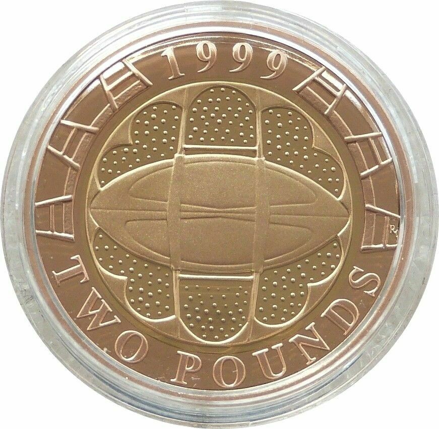 1999 Rugby World Cup £2 Gold Proof Coin Box Coa